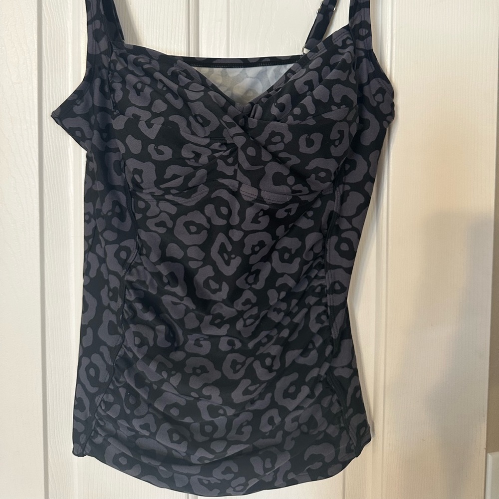 Merona Animal print Tankini top only gray black leopard size LG